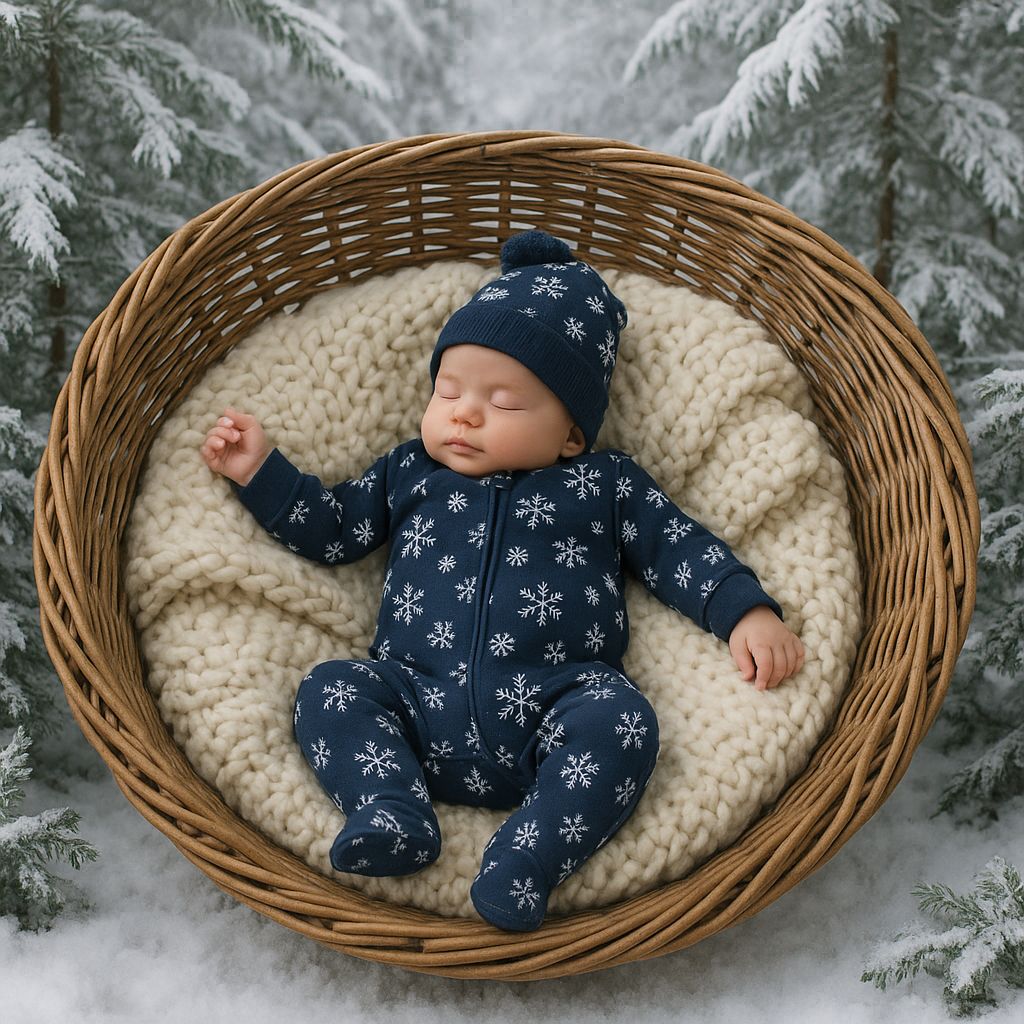 Snowy Night Thermal 2-Way Zipper Footie & Cap Set