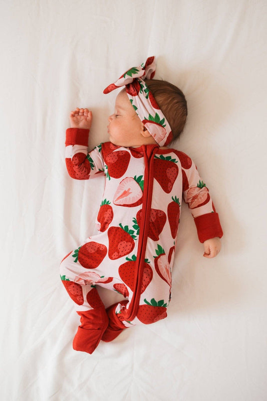 Berry Sweet Strawberry Bundle - Organic Baby Romper & Hair Bow Set