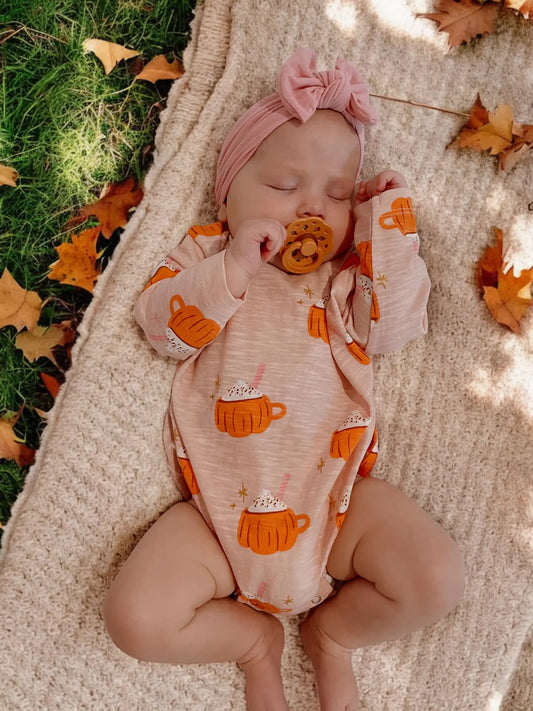 Pink Pumpkin Baby Bubble Outfit | Organic Cotton Baby Romper
