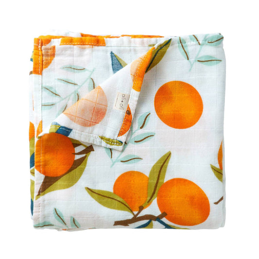 Organic Bamboo Muslin Swaddle Blanket - Tangerine