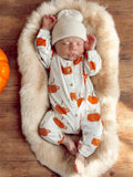 Organic Cotton Pumpkin Mug Baby Jumpsuit | Cozy Fall Baby Romper