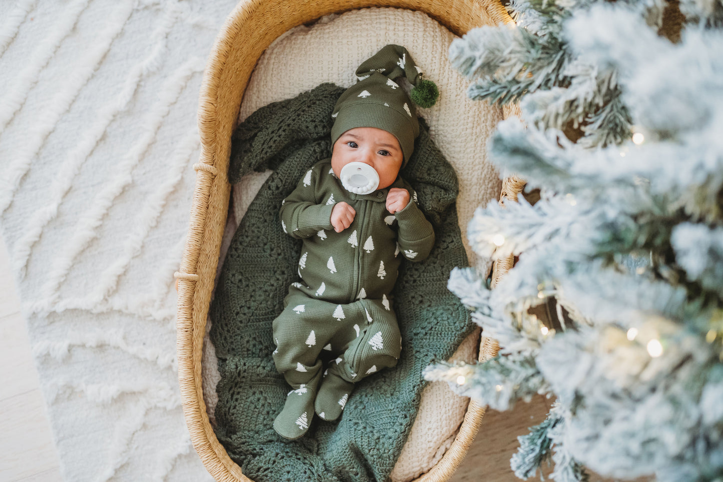 Frosty Pine Thermal 2-Way Zipper Footie & Cap Set