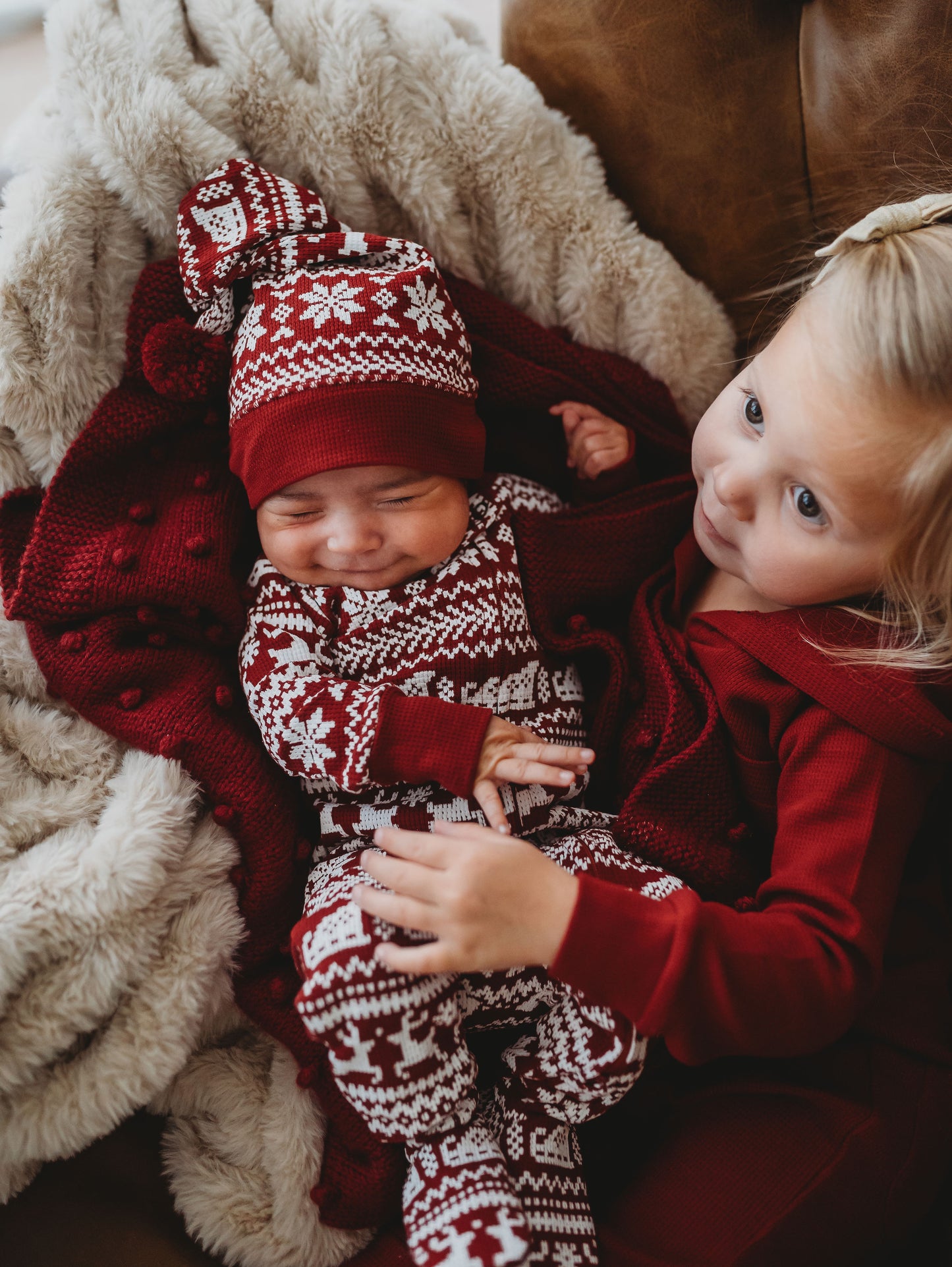 Santa's Sleigh Thermal 2-Way Zipper Footie & Cap Set