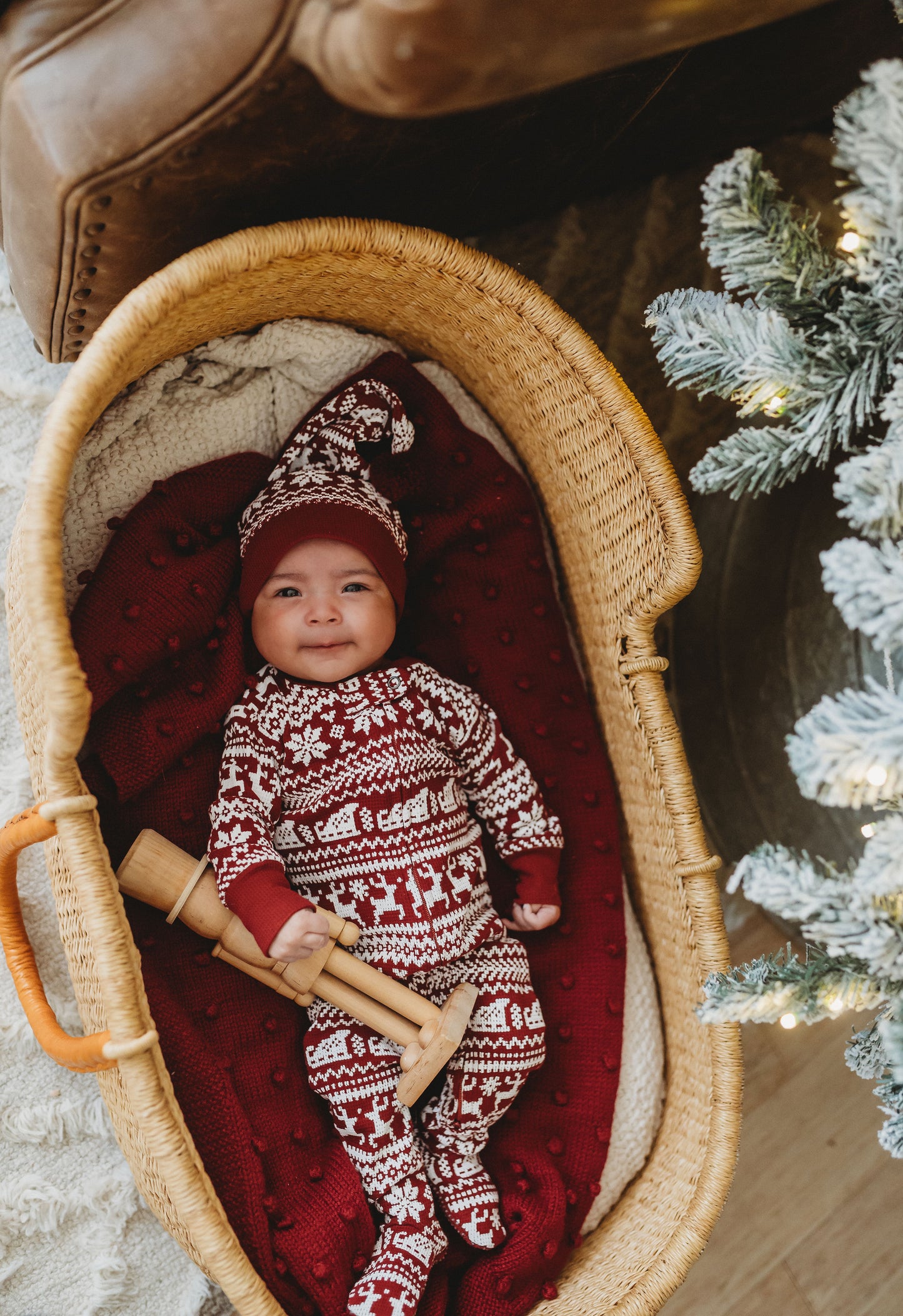 Santa's Sleigh Thermal 2-Way Zipper Footie & Cap Set
