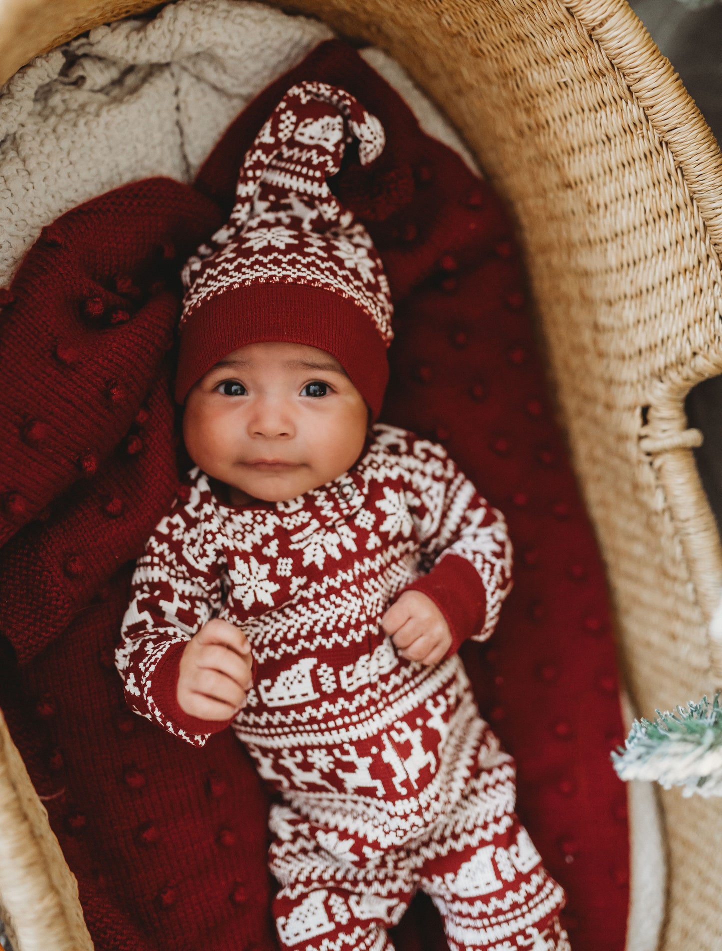 Santa's Sleigh Thermal 2-Way Zipper Footie & Cap Set