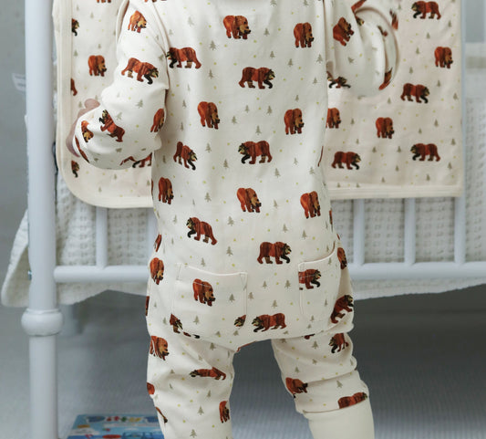 Organic Footless 2-Way Zipper Romper in Brown Bear