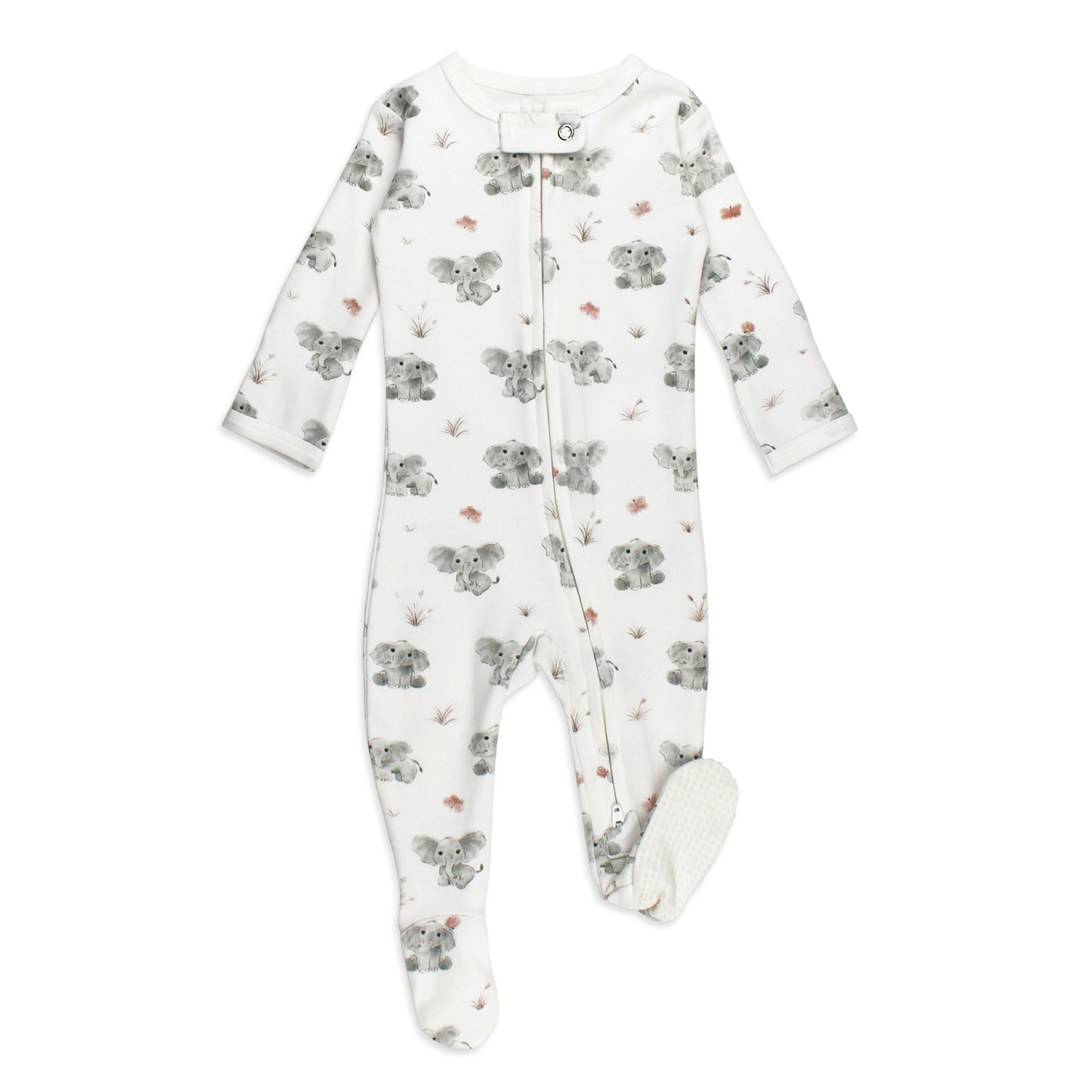 Organic 2-Way Zipper Footie in Baby Elephant