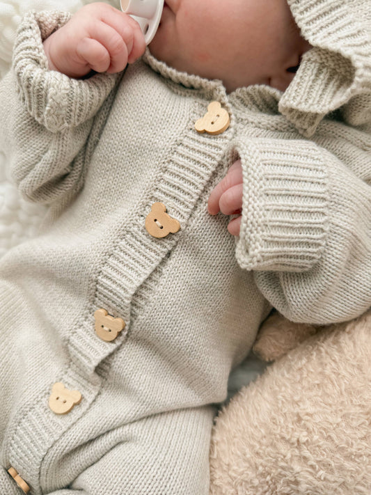 Organic Cotton Bear Cub Jumpsuit - Baby Hoodie Sleepwear with Ears