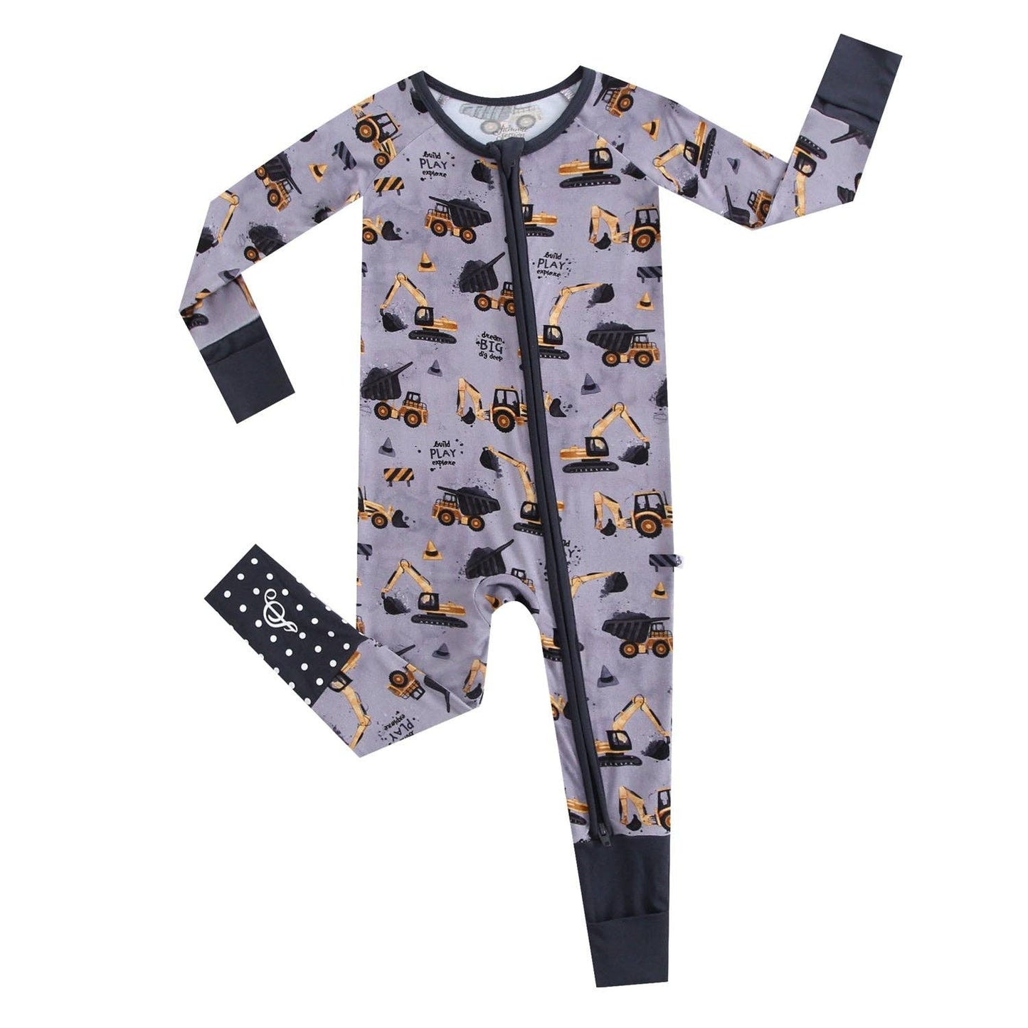 Little Builder Baby Romper - Organic Bamboo Sleepwear with Zipper | Construction Theme