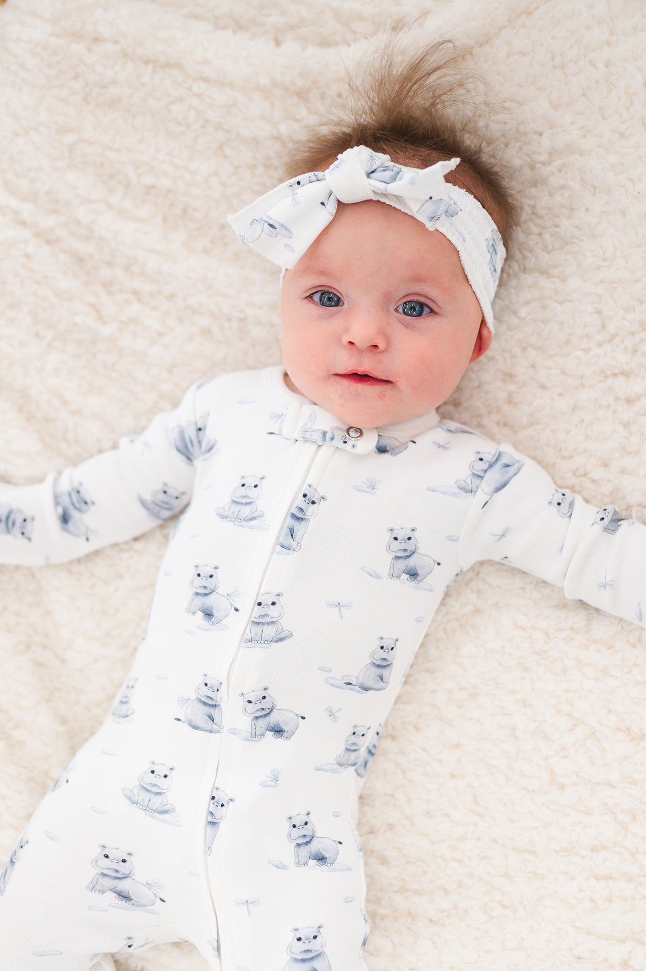 Organic 2-Way Zipper Footie in Baby Hippo
