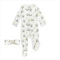 organic baby panda footie pajamas and matching headband gift set