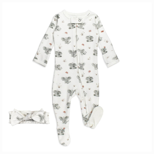 Baby Elephant Bundle - Organic Cotton Footie & Headband Set
