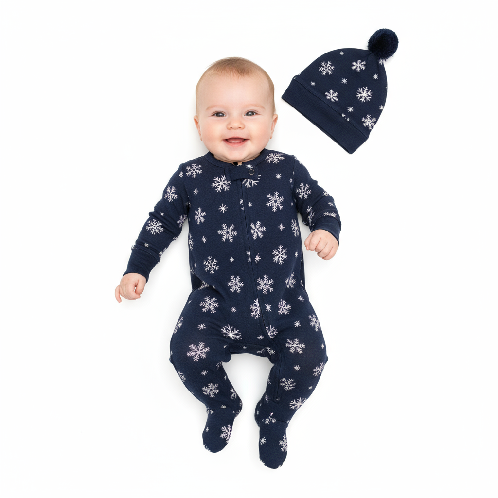Snowy Night Thermal 2-Way Zipper Footie & Cap Set