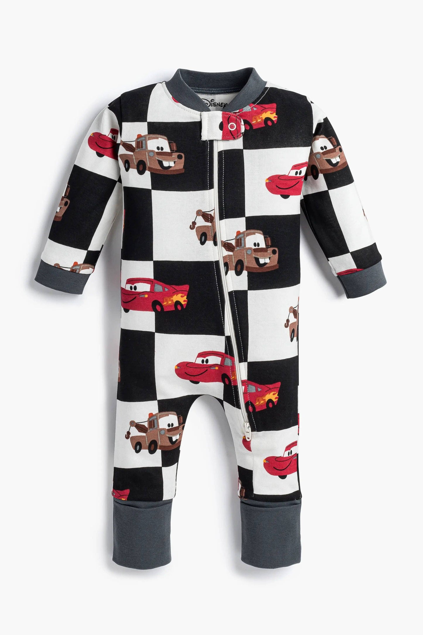 Children's onesie with car pattern on a white background