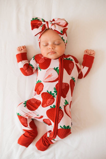 Berry Sweet Strawberry Bundle - Organic Baby Romper & Hair Bow Set
