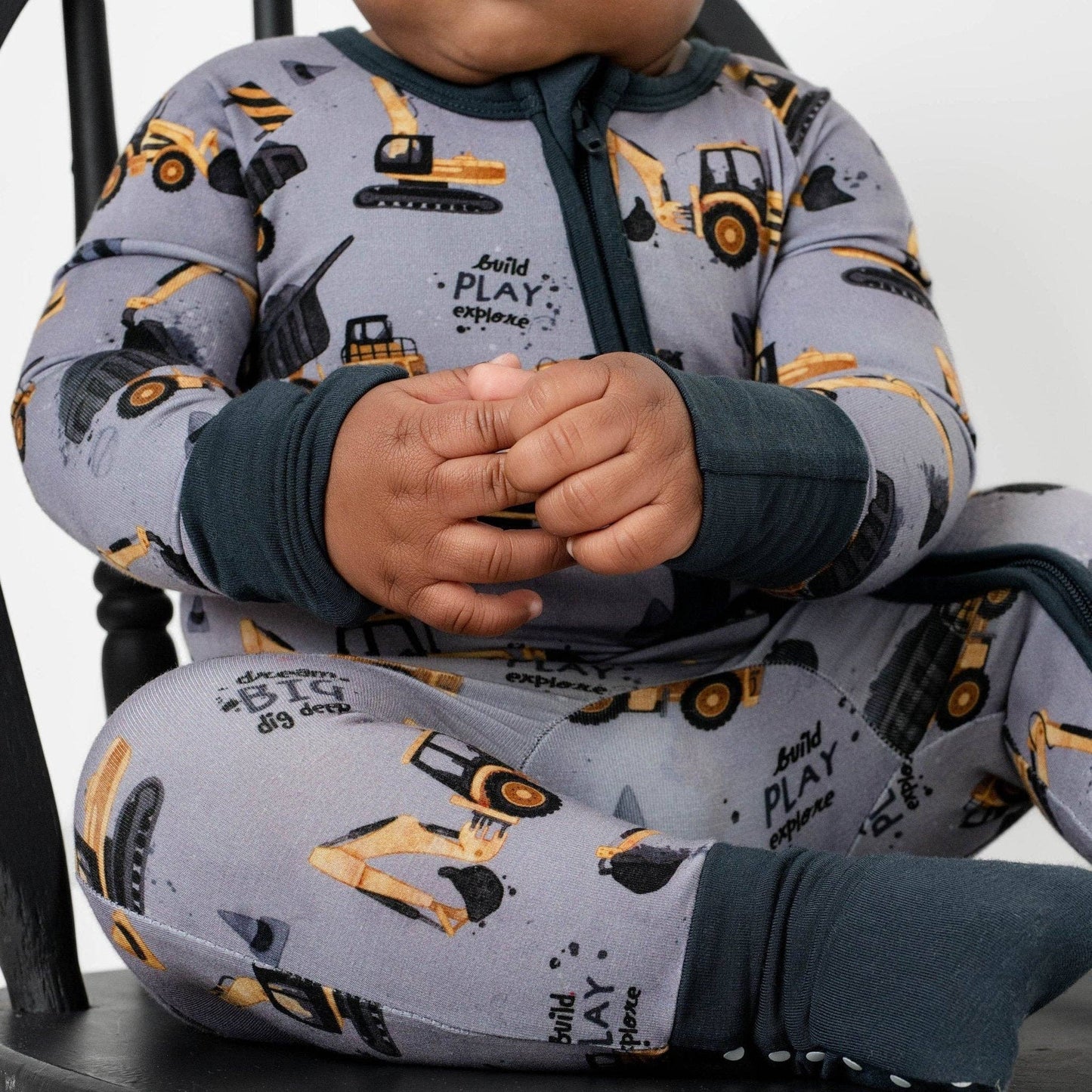 Little Builder Baby Romper - Organic Bamboo Sleepwear with Zipper | Construction Theme