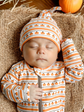 Organic Pumpkin Stripe Bundle | Baby Zip Footie & Beanie Set