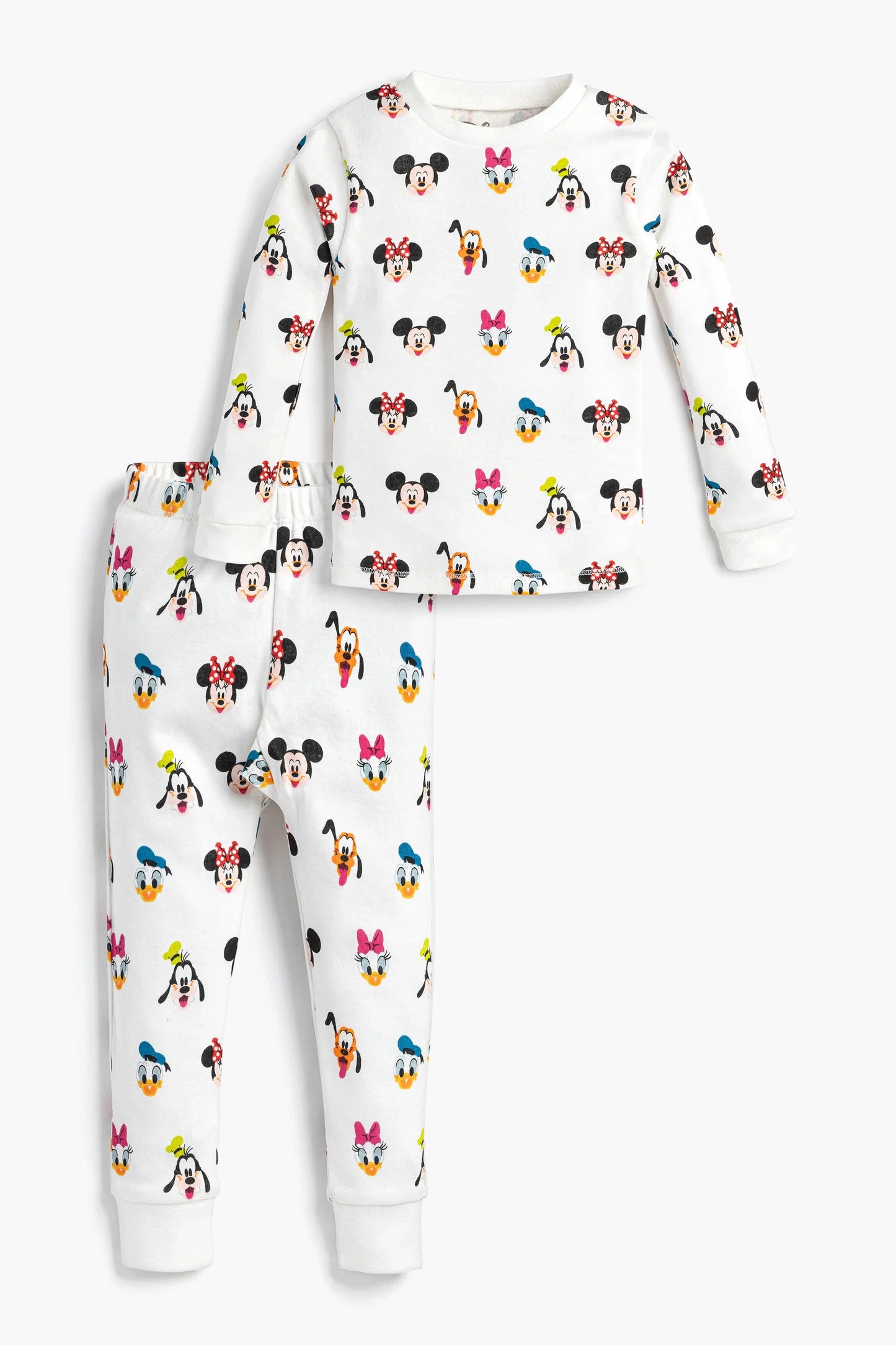 Children's pajama set with cartoon character print on a white background