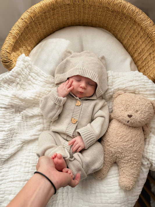Organic Baby Clothes Bundle - Bear Jumpsuit & Pacifier Clips Gift Set for Newborns