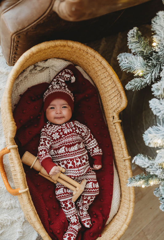 Santa's Sleigh Thermal 2-Way Zipper Footie & Cap Set