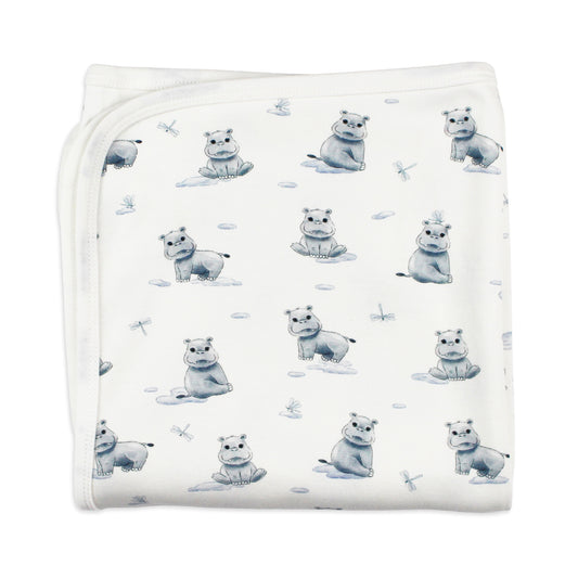 Cute Hippo organic cotton blanket detail