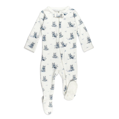 Organic 2-Way Zipper Footie in Baby Hippo