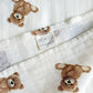 Bamboo Muslin Swaddle Blanket - Teddy Bear Print | 47x47 Organic Baby Swaddle