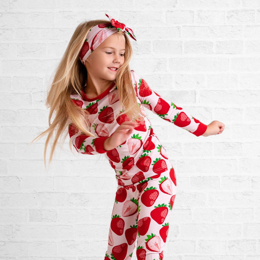 Berry Sweet Strawberry Bamboo Pajamas - Long Sleeve Kids PJs