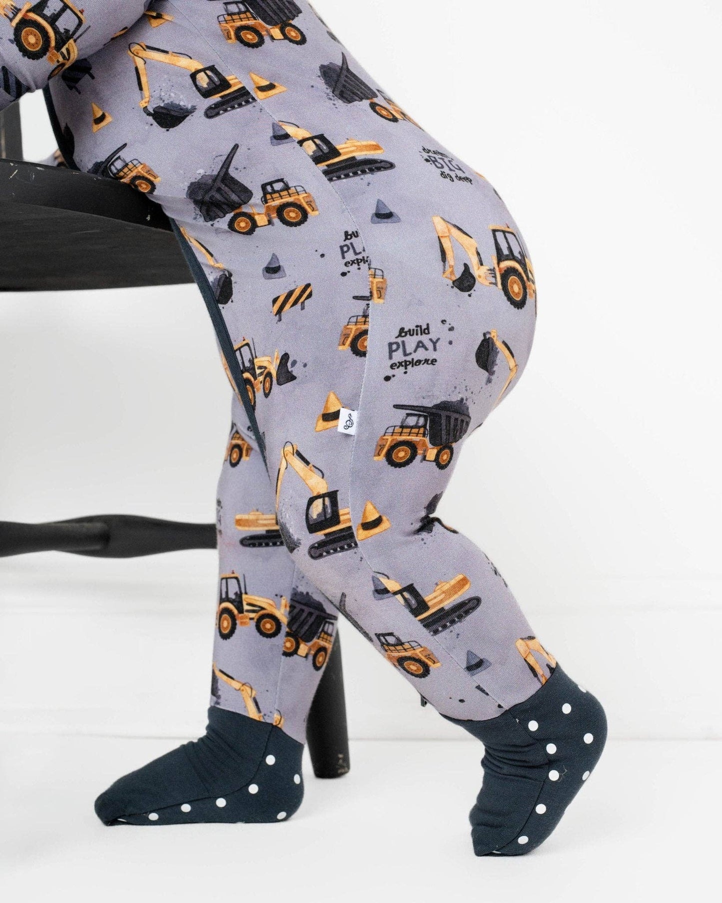 Little Builder Baby Romper - Organic Bamboo Sleepwear with Zipper | Construction Theme