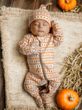 Organic Pumpkin Stripe Baby Zip Footie Pajamas | Fall Baby Outfit