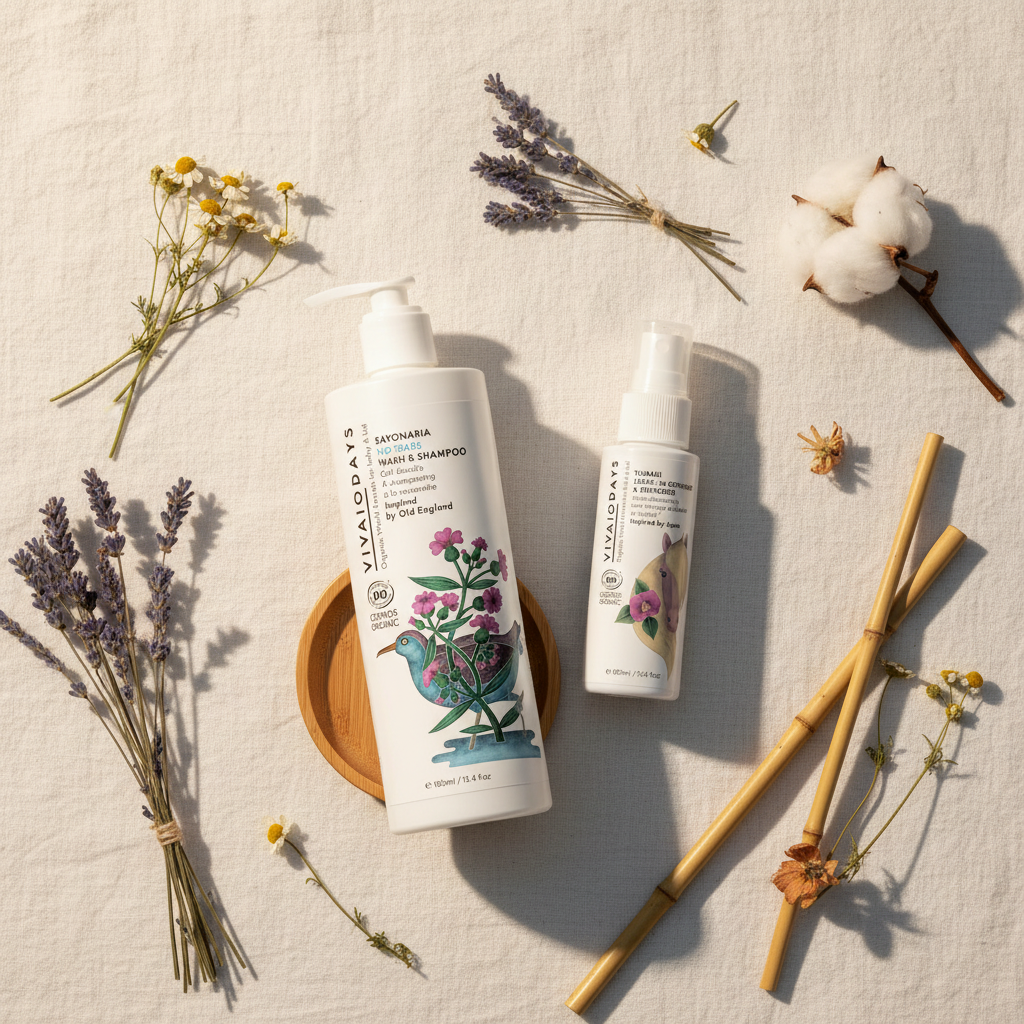 Organic baby bath and hair care bundle with no-tears wash and Tsubaki leave-in conditioner