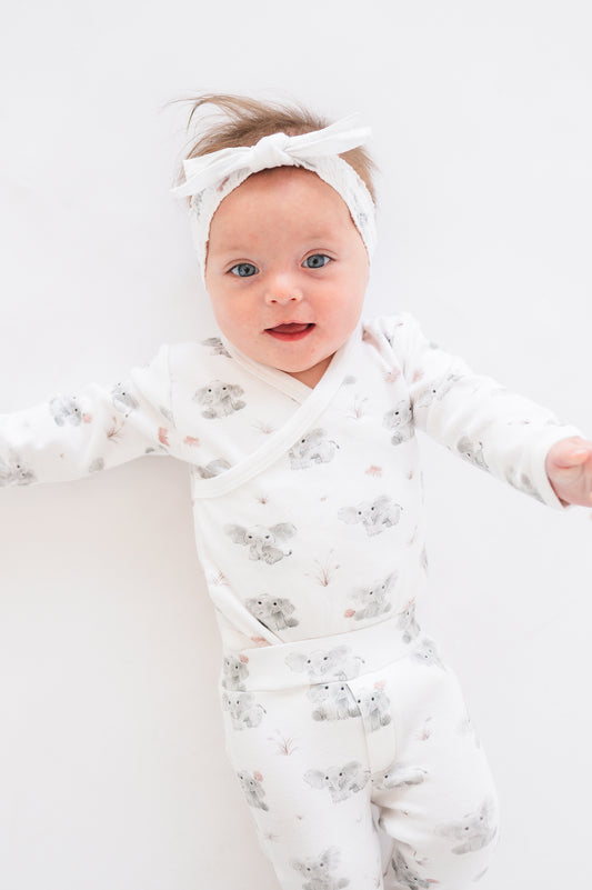 Baby Elephant Bundle - Organic Cotton Footie & Headband Set