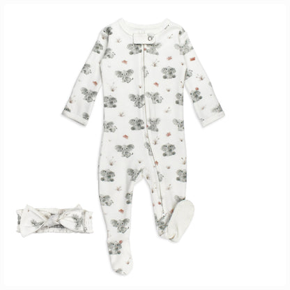 Baby Elephant Bundle - Organic Cotton Footie & Headband Set