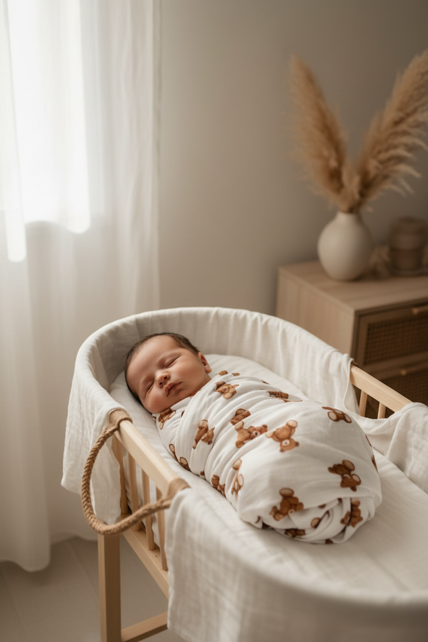 Swaddled Newborn Moses Basket